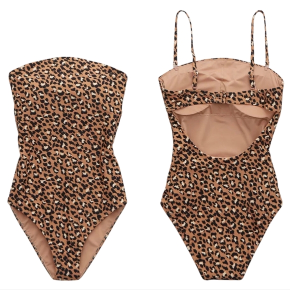 Aerie Black and Brown One Piece Swimsuit with Leopard Print - Picture 1 of 8